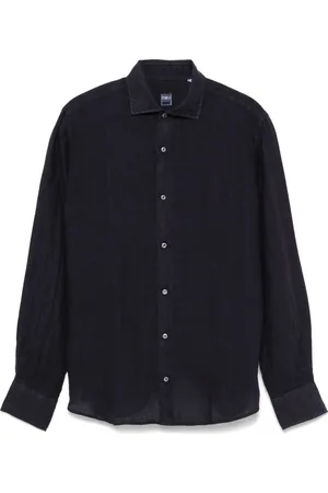 FEDELI Overhemden, Heren, Blauw, L, Linnen, Linnen Overhemd Made in Italy
