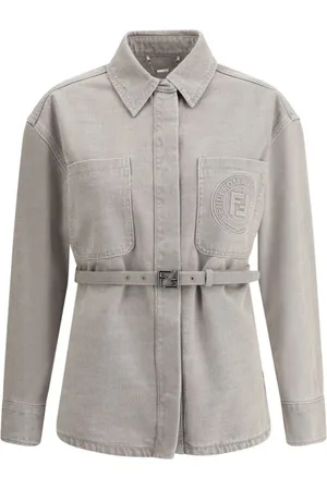 Fendi Jassen, Dames, Grijs, S, Denim, Denim jack met reliëf monogramdetail