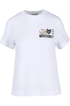 Moschino Tops, Dames, Wit, L, Katoen, Katoenen T-shirt met Jeans Stijl