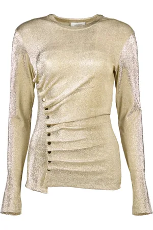 Paco rabanne Tops, Dames, Geel, S, Metallic Gouden Gedrapeerde Top