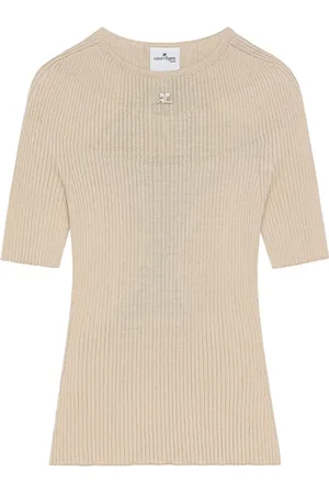 Courrèges Truien, Dames, , S, Logo Crew Neck Short Sleeve Sweater