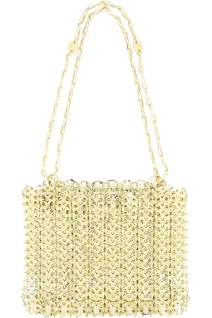Paco rabanne Tassen, Dames, Geel, ONE Size, Iconische 1969 Zilveren Schijven Handtas