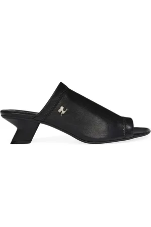 Courrèges Schoenen, Dames, Zwart, 39 EU, Zwarte Peep Toe Gebeeldhouwde Hak Sandalen