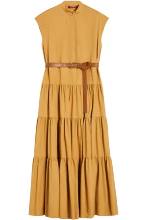 Max Mara Kleedjes, Dames, Geel, S, Katoen, Oker Shirt-Geïnspireerde Jurk met Volants