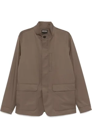 Ermenegildo Zegna Jassen, Heren, Bruin, M, Polyester, Polyester Field Jacket met knoopsluiting