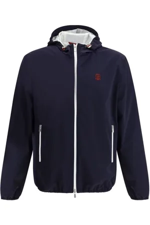 Brunello Cucinelli Jassen, Heren, Blauw, L, Waterdichte Hoodie Jas, Functioneel & Stijlvol
