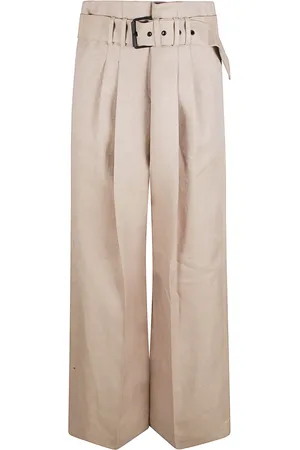 ELEVENTY Broeken, Dames, Bruin, S, Linnen, Linnen Camel Broek Made in Italy
