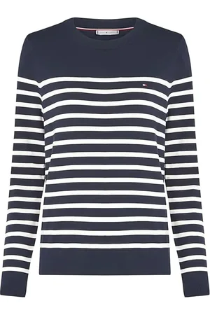 Tommy Hilfiger Truien, Dames, Veelkleurig, XL, Katoen, Minimalistische Katoenen Trui met Geribbelde Afwerking