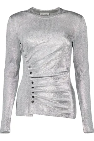 Paco rabanne Tops, Dames, Grijs, M, Zilveren Gedrapeerde Lurex Top