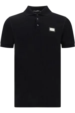 Dolce & Gabbana Tops, Heren, Zwart, S, Katoen, Gebreide Kraag Katoenen Polo Shirt