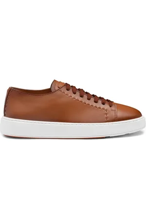 santoni Schoenen, Heren, Bruin, 44 EU, Leer, Bruine Sneakers met Handgemaakte Details