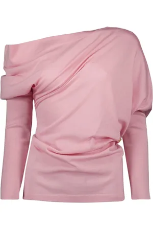 Moschino Truien, Dames, Roze, S, Wol, Gedrapeerd wollen trui roze lente-zomer 2025