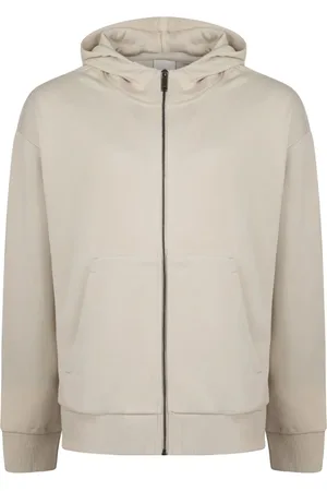Calvin Klein Sweatshirts & Hoodies, Heren, , XL, Geborduurde Logo Rits Hoodie in Havermout