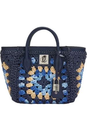 ERMANNO SCERVINO Tassen, Dames, Zwart, ONE Size, Leer, Blauwe Mini Gehaakte Tas met Leren Details