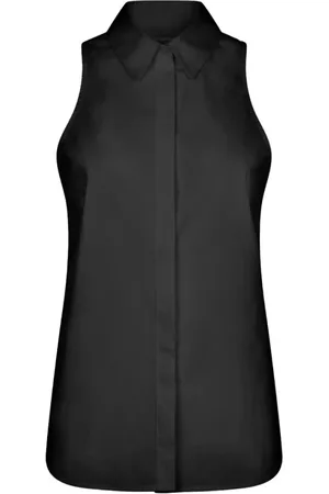 Dondup Blouses & Shirts, Dames, Zwart, S, Katoen, Mouwloze katoenen overhemd