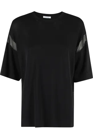 Malo Tops, Dames, Zwart, S, Zwarte viscose T-shirt met transparante inzetstukken