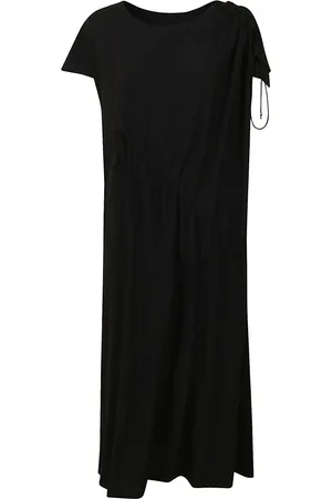 YOHJI YAMAMOTO Kleedjes, Dames, Zwart, M, Rayon, Zwarte Rayon Jurk met Trekkoord Details