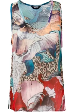 Roberto Cavalli Tops, Dames, Veelkleurig, S, Chiffon, Bloemen Chiffon Print T-shirt