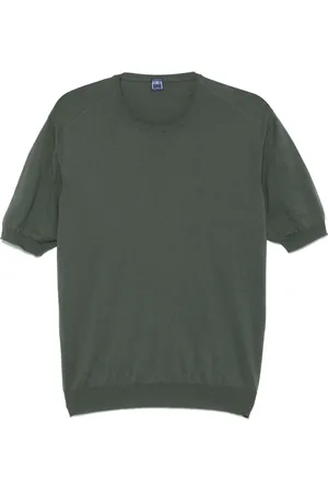 FEDELI Tops, Heren, Groen, 2Xl, Katoen, Katoenen Gebreid T-shirt Gemaakt in Italië