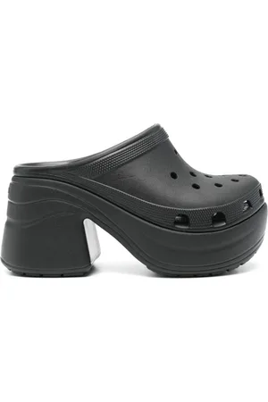 Crocs Schoenen, Dames, Zwart, 39 EU, Zwarte geperforeerde sandalen met hoge hak