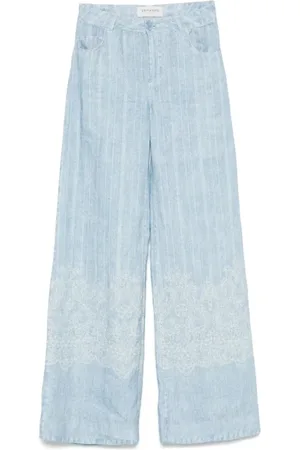 ERMANNO SCERVINO Broeken, Dames, Blauw, L, Gestreepte Casual Broek