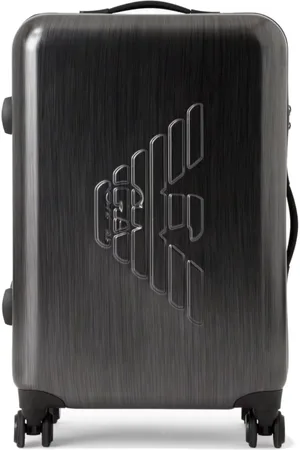 Emporio Armani Koffers, Heren, Zwart, ONE Size, Medium Unisex Trolley met Maxi Adelaar Relief