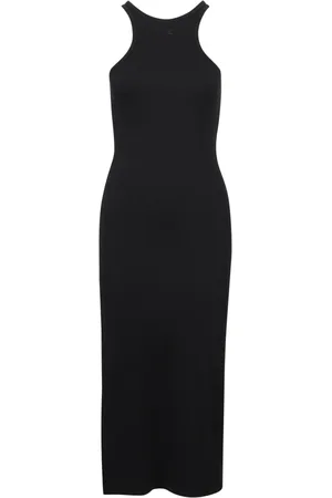 Courrèges Kleedjes, Dames, Zwart, S, Katoen, Mouwloze Rib Jurk met Split