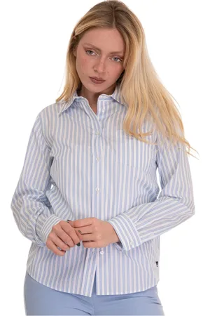 Max Mara Blouses & Shirts, Dames, Blauw, XL, Katoen, Gestreepte katoenen blouse met voorzak
