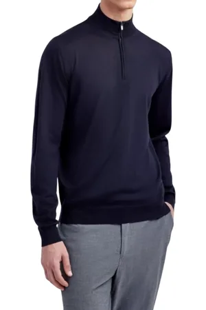 FILIPPO DE LAURENTIIS Truien, Heren, Blauw, 2Xl, Wol, Merino Wol Rits Trui
