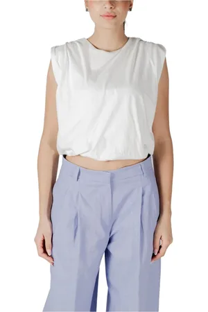 JACQUELINE DE YONG Tops, Dames, Wit, M, Katoen, Katoenen Mouwloze Ronde Hals Top