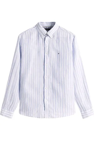 Tommy Hilfiger Overhemden, Heren, Blauw, M, Linnen, Linnen Essential Streep Overhemd