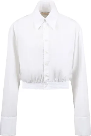 SSHEENA Blouses & Shirts, Dames, Wit, S, Katoen, Cropped Shirt met Elastische Band