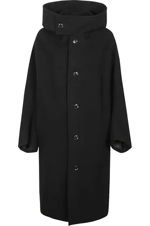 YOHJI YAMAMOTO Mantels, Dames, Zwart, S, Wol, Zwarte wollen capejas