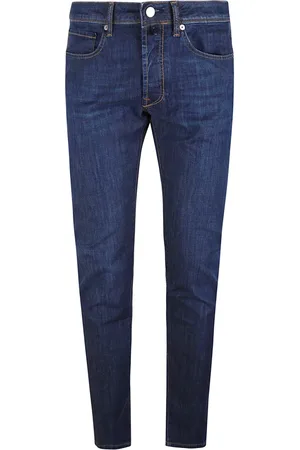 Incotex Jeans, Heren, Blauw, W36, Denim, Stretch Denim Jeans met Suède Patch