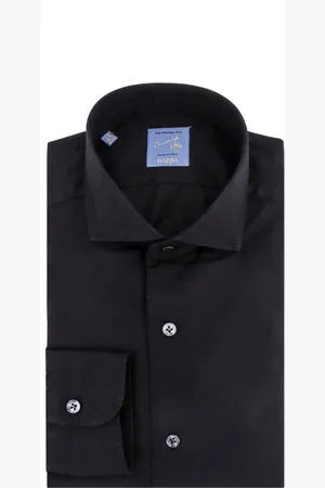 BARBA Overhemden, Heren, Zwart, 2Xl, Katoen, Zwarte katoenen overhemd met Franse kraag