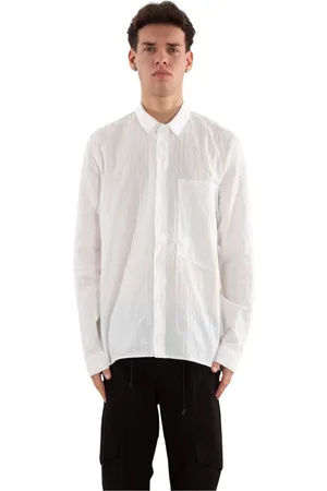 TRANSIT Overhemden, Heren, Wit, M, Linnen, Linnen Zakshirt in Crepe Stijl