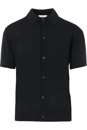 Paolo Pecora Overhemden, Heren, Zwart, M, Katoen, Navy Blauw Katoenen Gebreid Overhemd