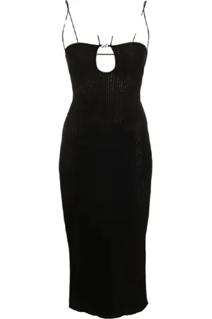 Roberto Cavalli Kleedjes, Dames, Zwart, S, Geribbelde Jurk met Knoopdetail