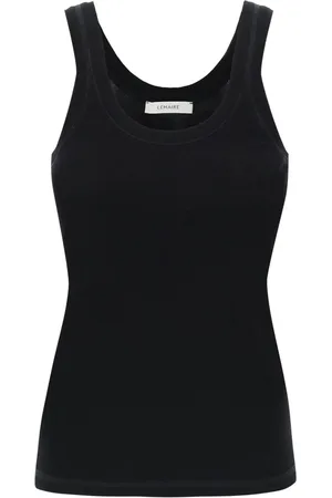LEMAIRE Tops, Dames, Zwart, L, Katoen, Geribbelde Mouwloze Top Met Wijde Hals