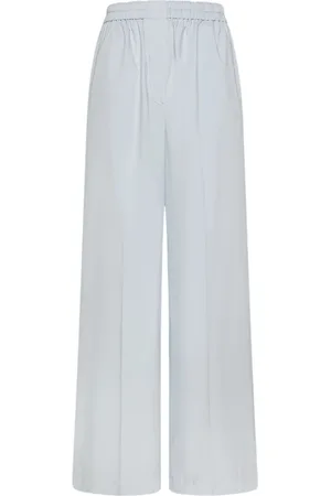 FORTE FORTE Broeken, Dames, Blauw, M, Katoen, Stromende elegantie wijd uitlopende katoenen broek