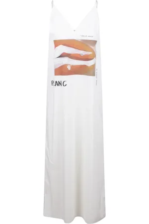 Plan C Kleedjes, Dames, Wit, 2Xs, Katoen, Mouwloze Lange Jurk met Print