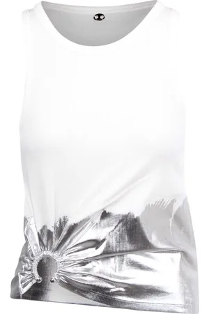 Paco rabanne Tops, Dames, Wit, M, Katoen, Geribbelde tanktop met piercingdetail
