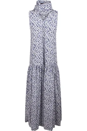 Plan C Kleedjes, Dames, Veelkleurig, 2Xs, Katoen, Bloemenprint Lange Jurk met Strik