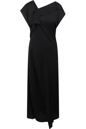 Plan C Kleedjes, Dames, Zwart, S, Asymmetrische Lange Jurk met V-Hals