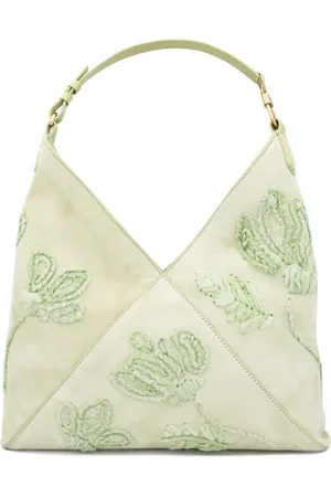 ERMANNO SCERVINO Tassen, Dames, Groen, ONE Size, Suède, Bloemen Geborduurde Suède Tas