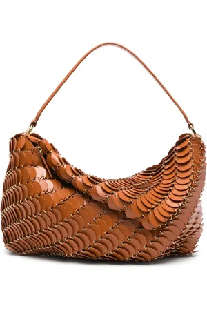 Paco rabanne Tassen, Dames, Bruin, ONE Size, Leer, Schoudertas met Ronde Schijven