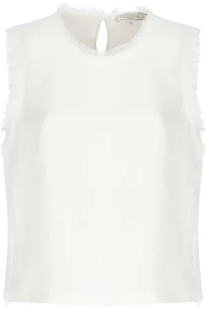 ANTONELLI Tops, Dames, , XS, Ivoor T-shirt met Franjes