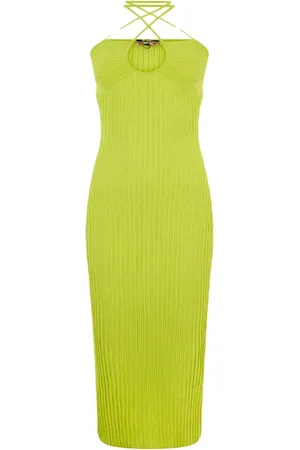 Roberto Cavalli Kleedjes, Dames, Groen, S, Geribbelde Jurk met Knoopdetail