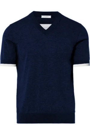 Paolo Pecora Truien, Dames, Blauw, 2Xl, Katoen, Grijze Melange V-Hals Trui