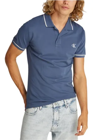 Calvin Klein Tops, Heren, Blauw, 2Xl, Katoen, Blauw poloshirt met korte mouwen
